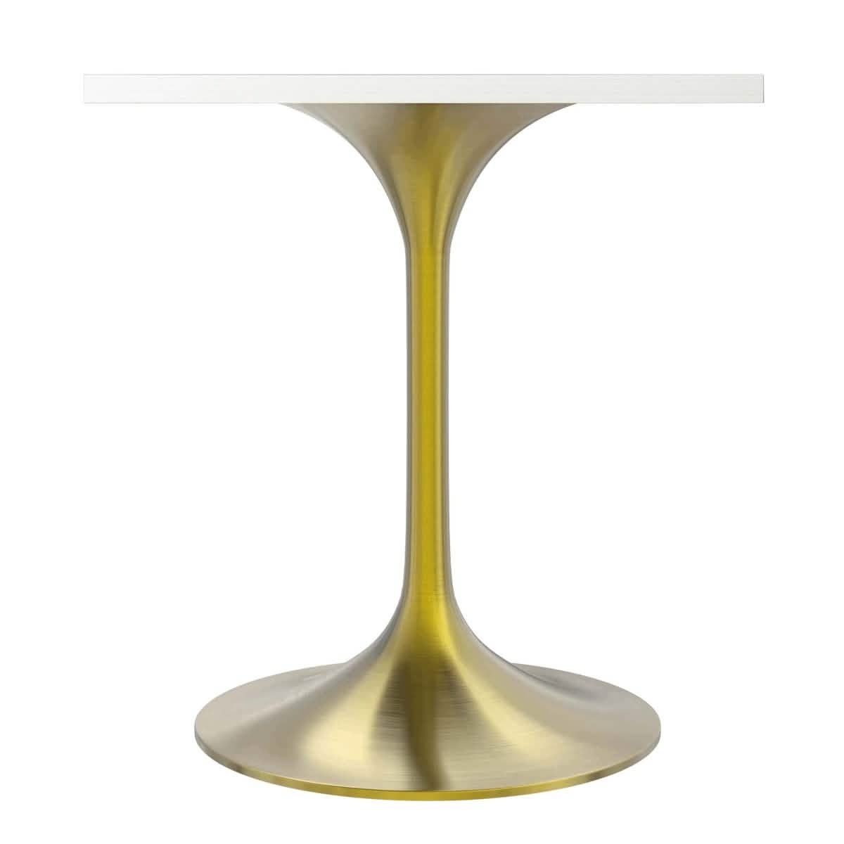 Verve Collection 24"Square Dining Table, Black/White/Brushed Gold Base with MDF Top 27 Inch Brushed Gold Light Natural Wood Dining Table Leisuremod