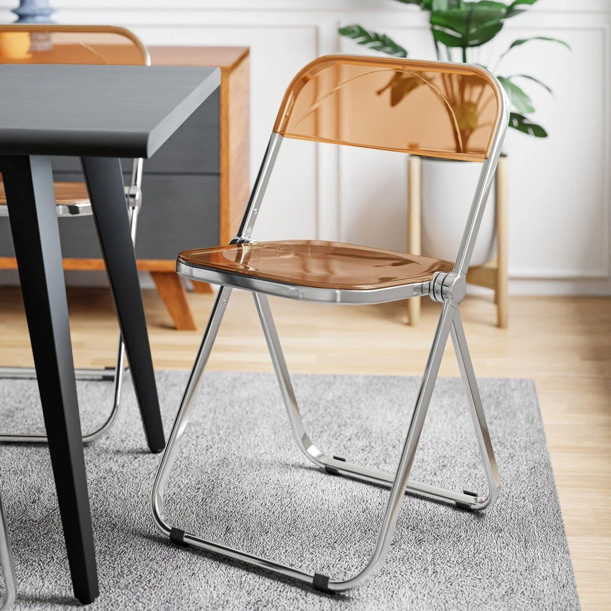 Lawrence 7-Piece Dining Set: Folding Acrylic Chairs & Rectangular Wood Table - Elax Furniture