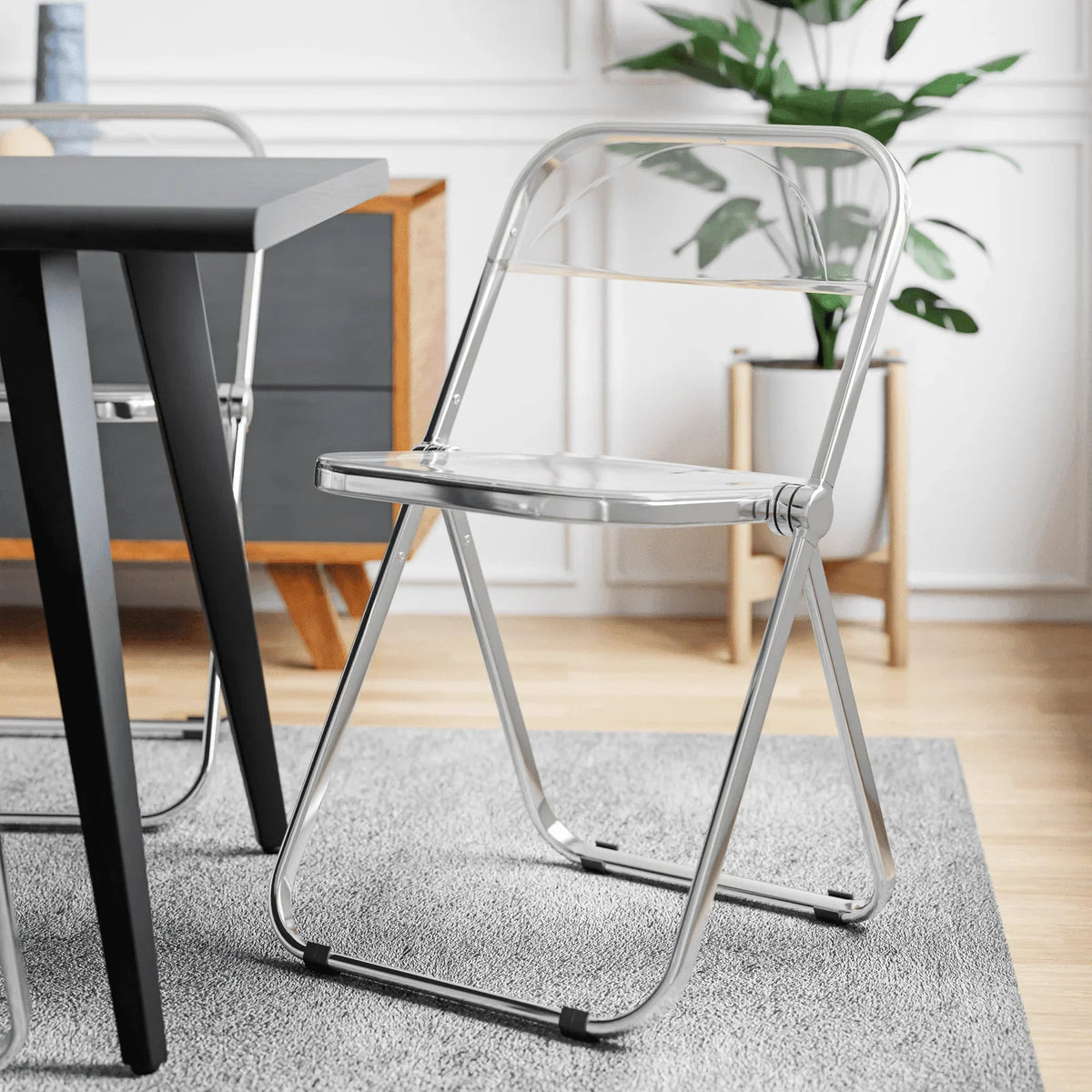 Lawrence 7-Piece Dining Set: Folding Acrylic Chairs & Rectangular Wood Table - Elax Furniture