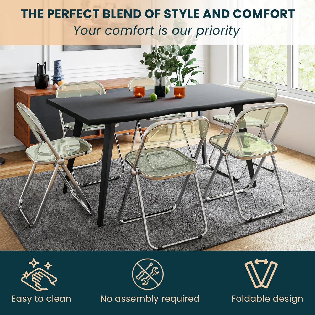 Lawrence Acrylic Folding Chair With Metal Frame - Elax Furniture