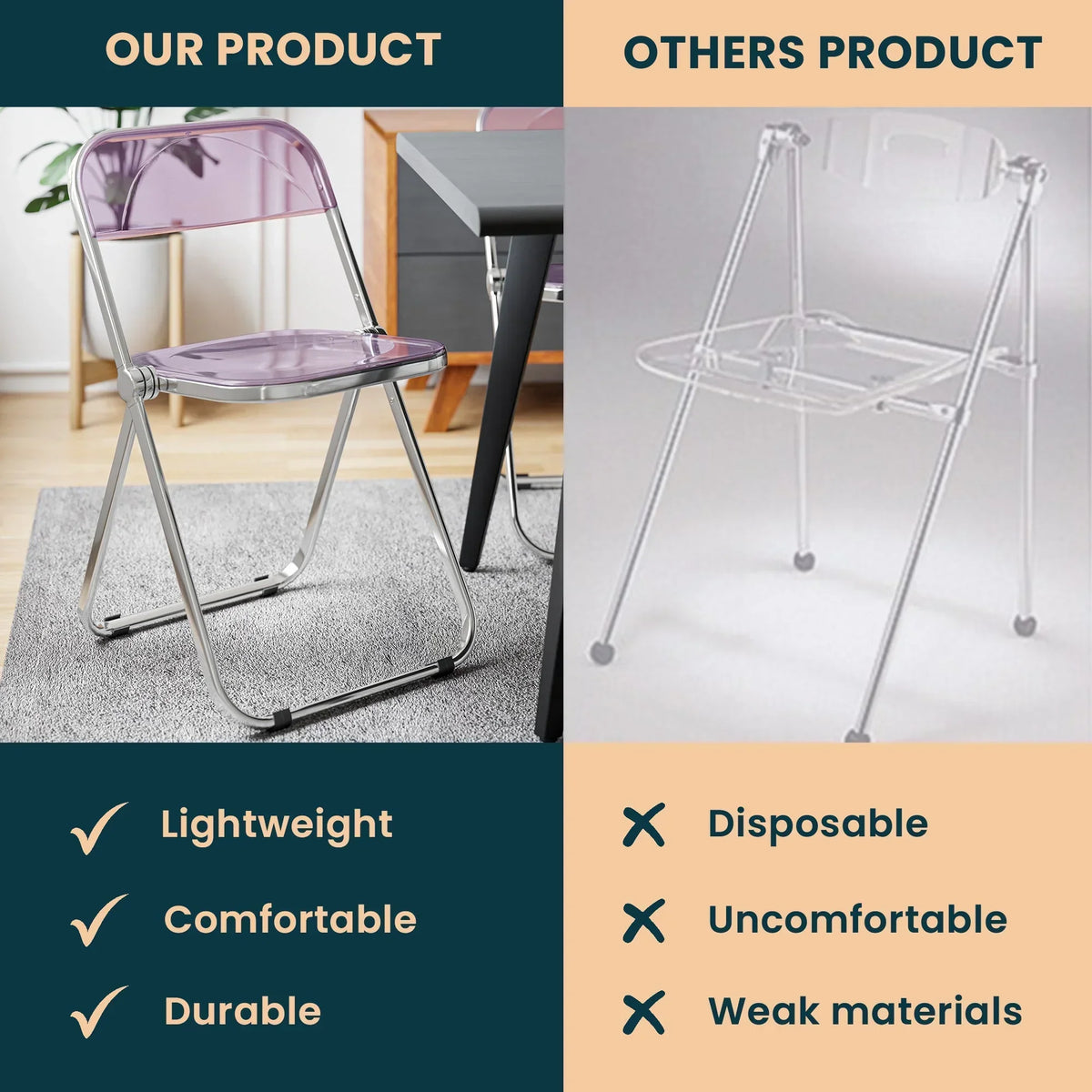 Lawrence Acrylic Folding Chair With Metal Frame - Elax Furniture