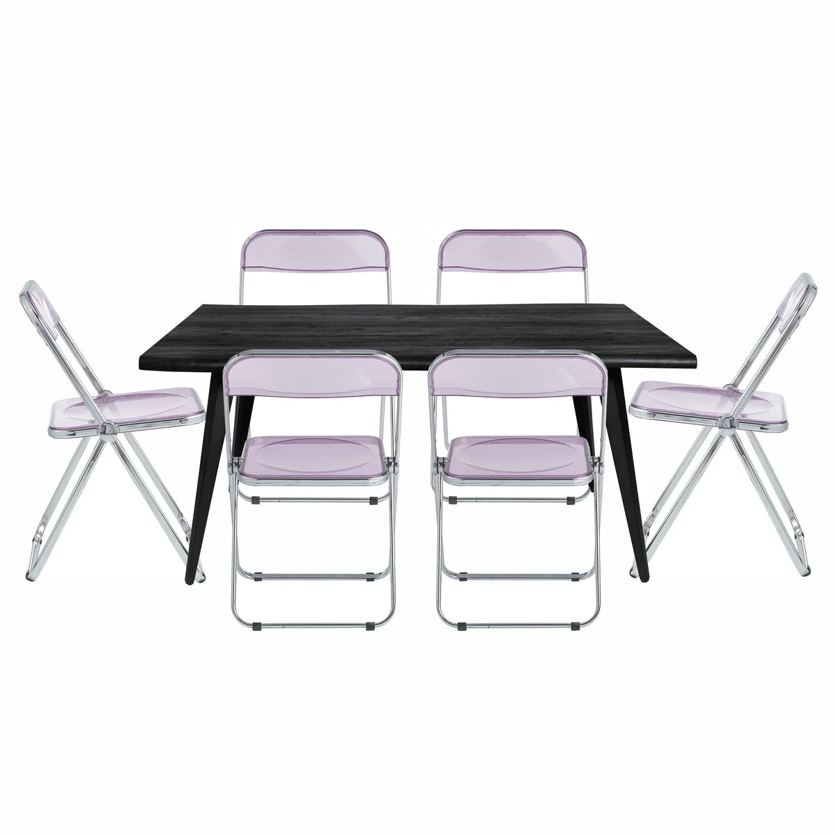 Lawrence 7-Piece Dining Set: Folding Acrylic Chairs & Rectangular Wood Table - Elax Furniture