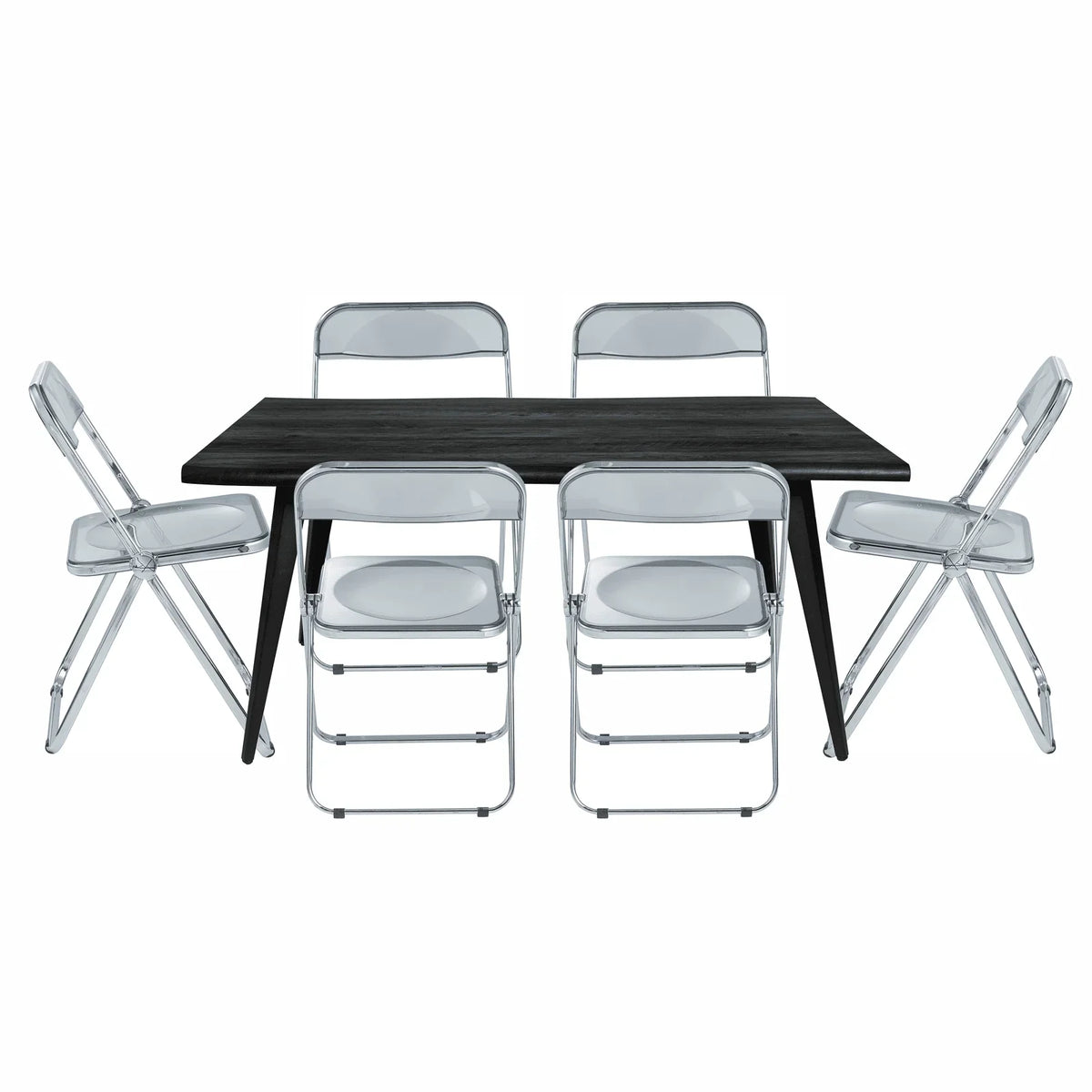 Lawrence 7-Piece Dining Set: Folding Acrylic Chairs & Rectangular Wood Table - Elax Furniture