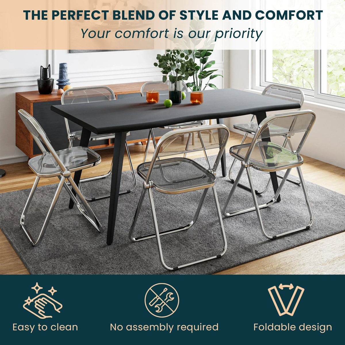 Lawrence Acrylic Folding Chair With Metal Frame - Elax Furniture