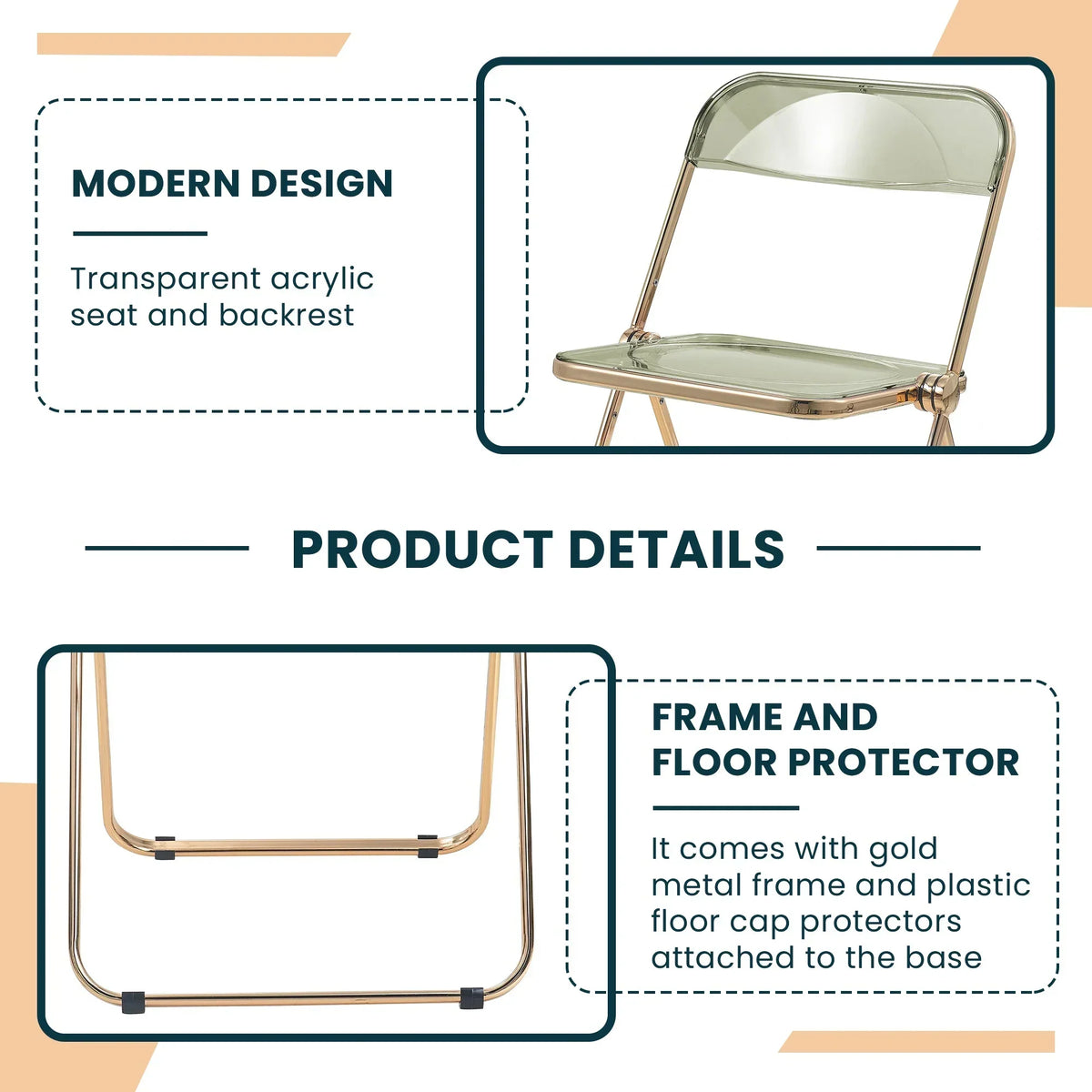 Lawrence Acrylic Folding Chair With Metal Frame - Elax Furniture