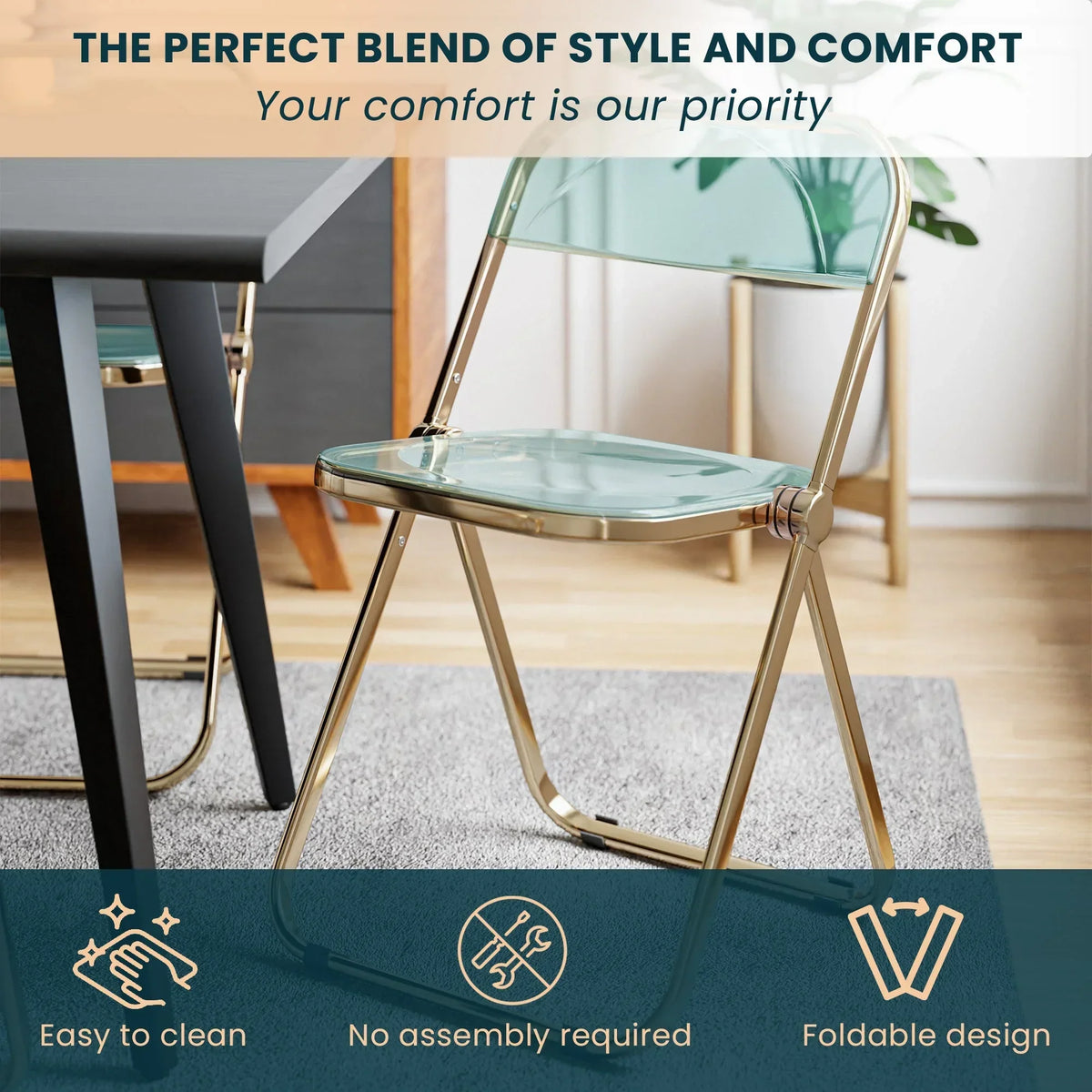 Lawrence Acrylic Folding Chair With Metal Frame - Elax Furniture