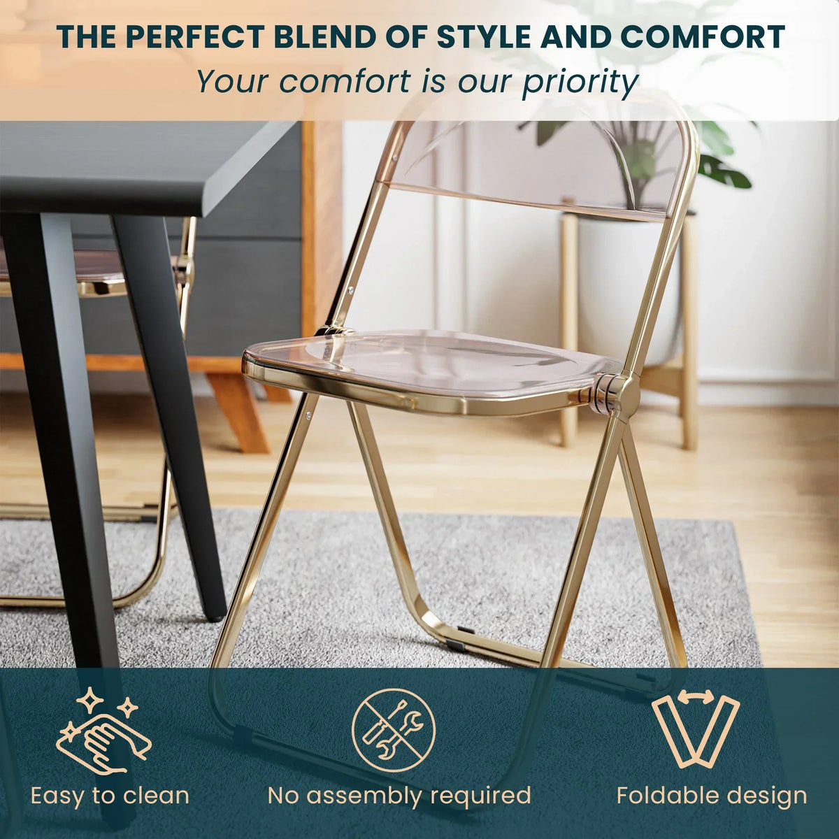 Lawrence Acrylic Folding Chair With Metal Frame - Elax Furniture