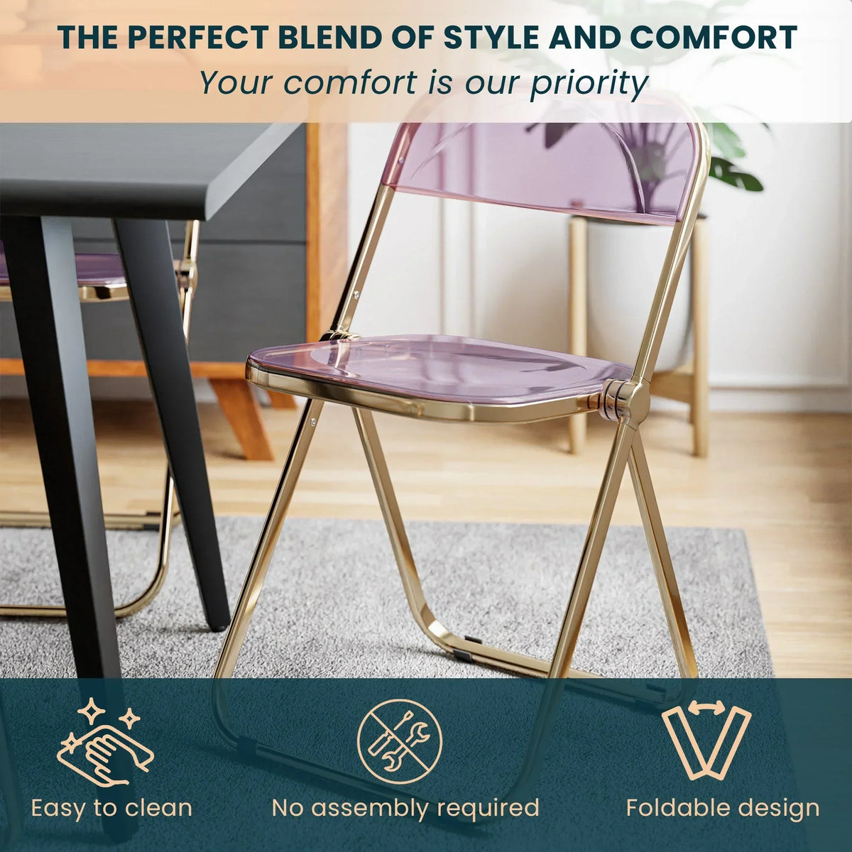 Lawrence Acrylic Folding Chair With Metal Frame - Elax Furniture