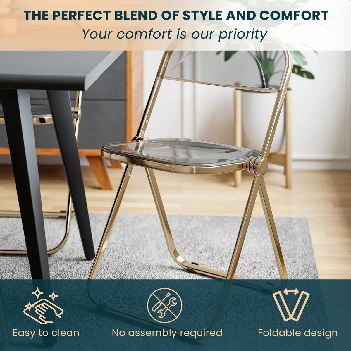Lawrence Acrylic Folding Chair With Metal Frame - Elax Furniture