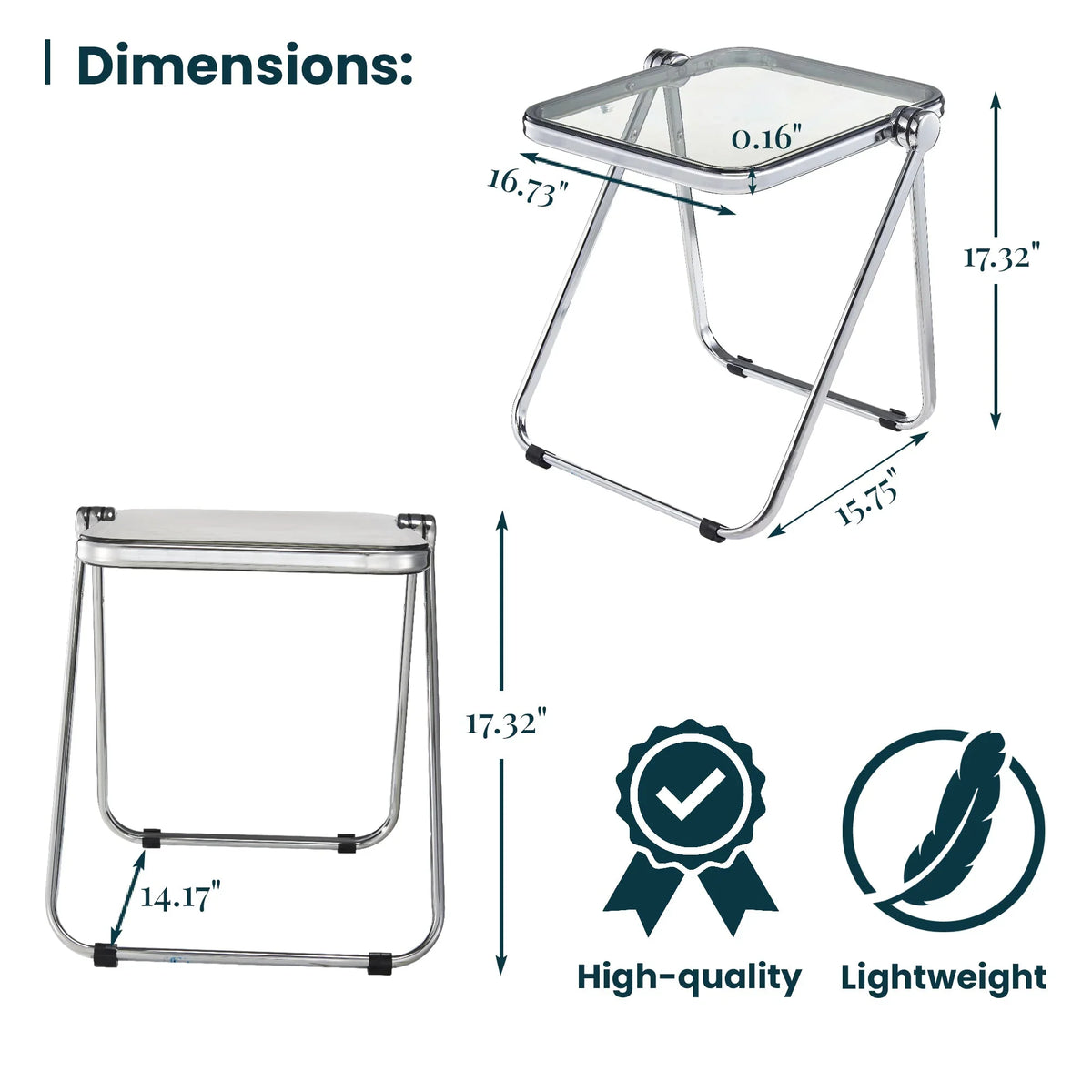 Lawrence Square Folding Side Table with Plastic Tabletop in Chrome Aluminum Frame - Elax Furniture