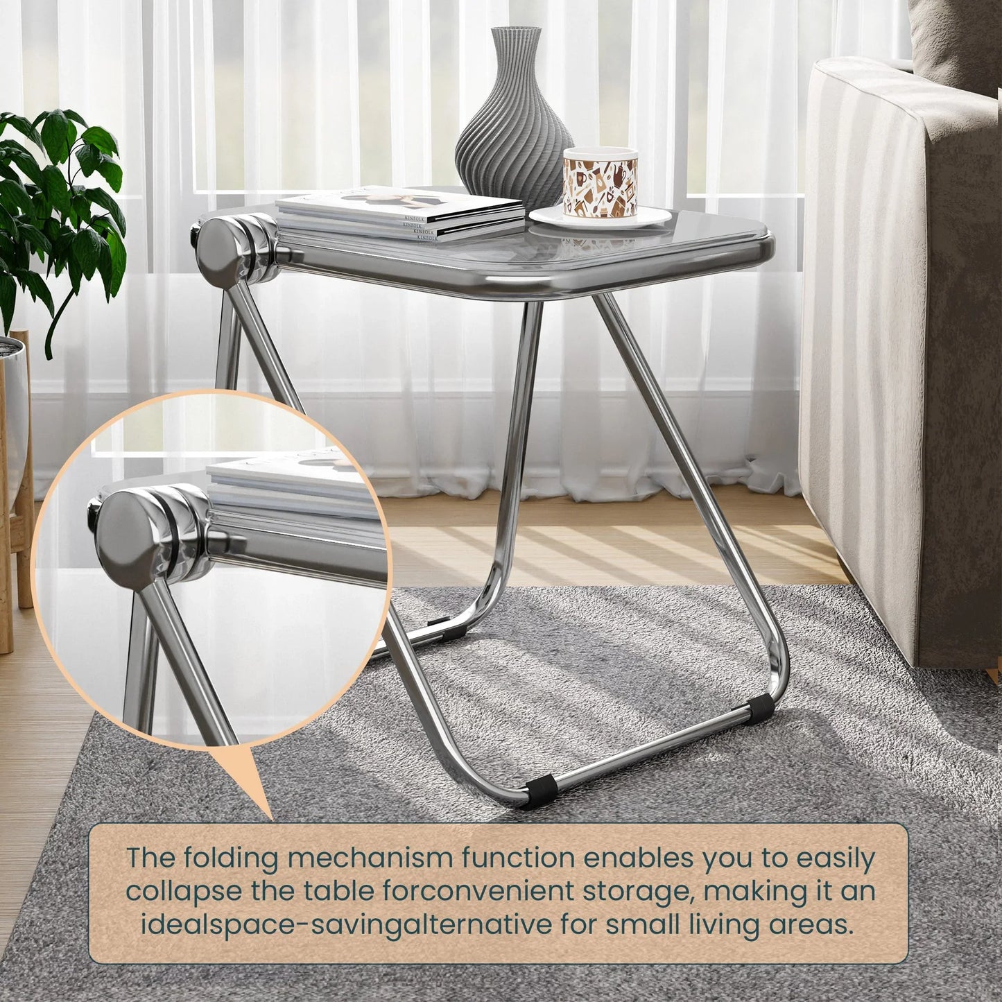 Lawrence Square Folding Side Table with Plastic Tabletop in Chrome Aluminum Frame - Elax Furniture