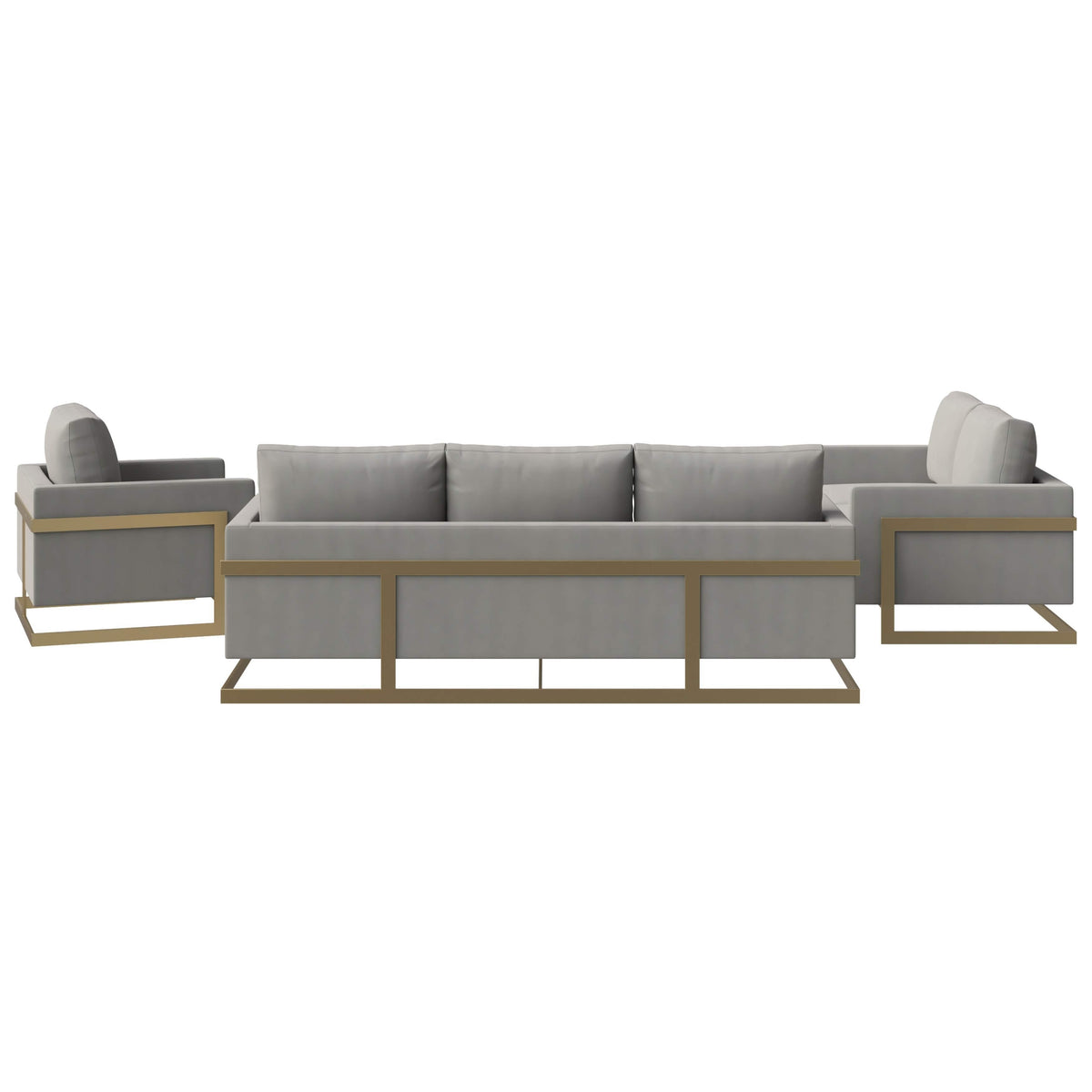 Lincoln 3-Piece Sofa Set Upholstered in Leather/Velvet Accent Chair with Gold Stainless Steel Frame Velvet Dark Grey Sofa Set Leisuremod