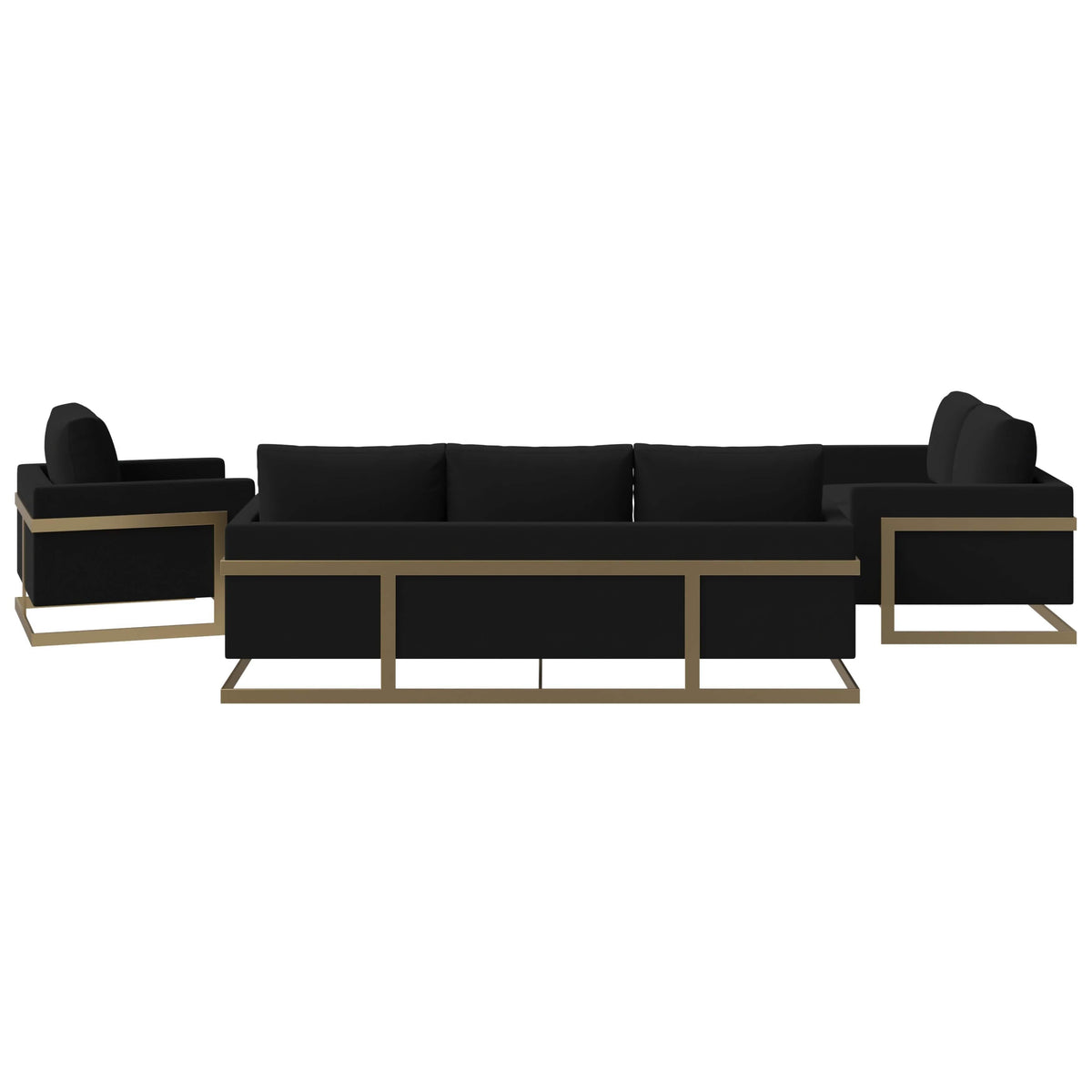 Lincoln 3-Piece Sofa Set Upholstered in Leather/Velvet Accent Chair with Gold Stainless Steel Frame Velvet Midnight Black Sofa Set Leisuremod