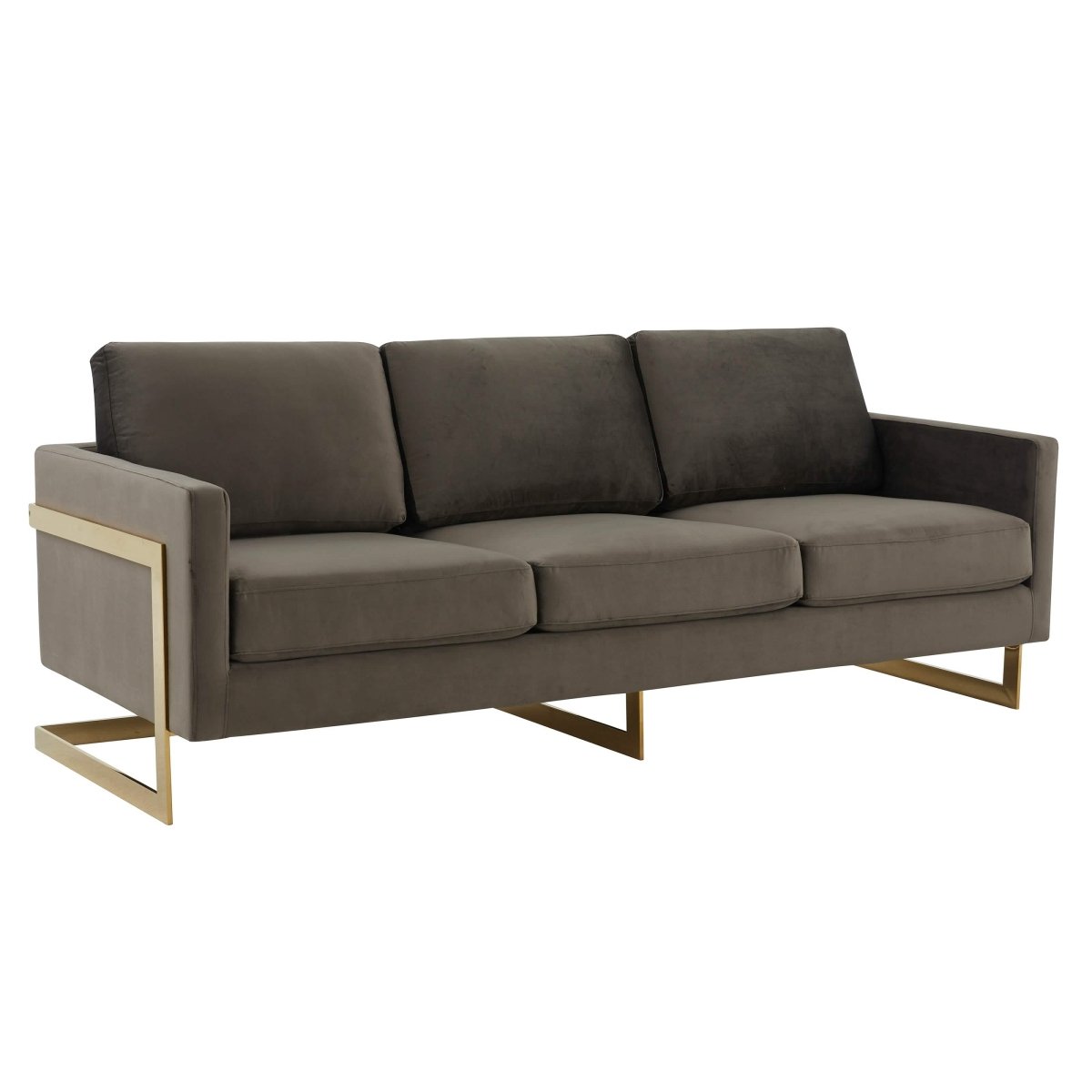 Lincoln 3-Seater Sofa Upholstered in Velvet/Leather with Black/Silver/Gold Steel Base Velvet Gold Dark Grey Sofa LeisureMod