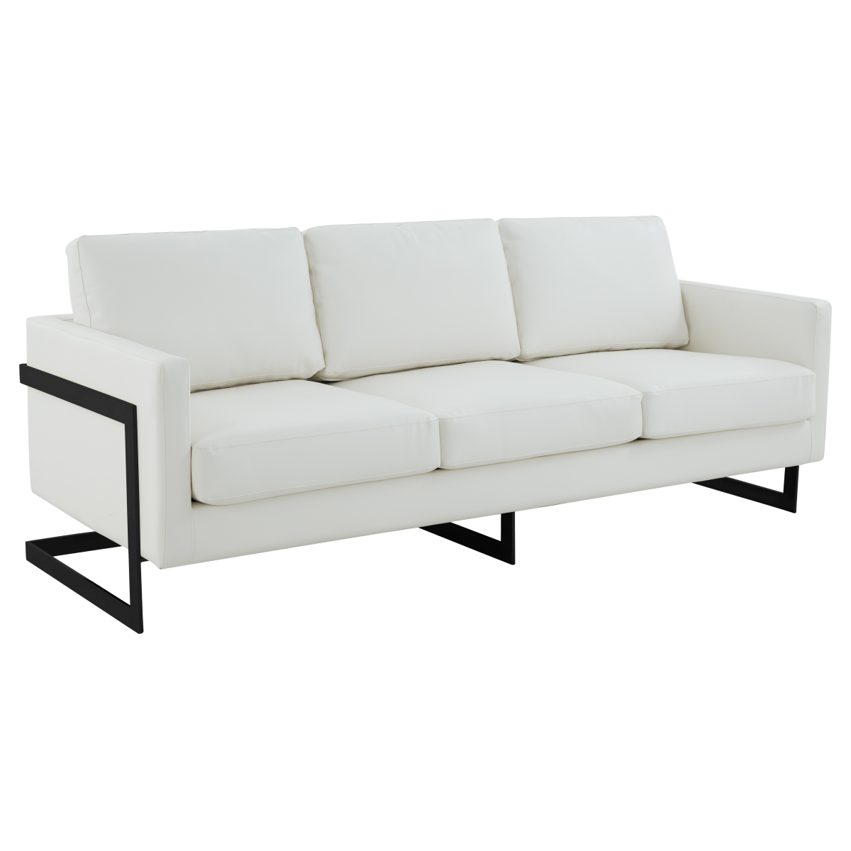 Lincoln 3-Seater Sofa Upholstered in Velvet/Leather with Black/Silver/Gold Steel Base Leather Black White Sofa LeisureMod
