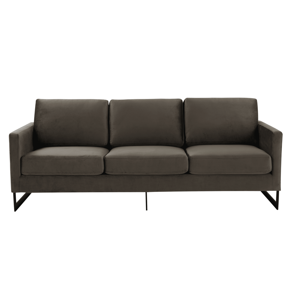 Lincoln 3-Seater Sofa Upholstered in Velvet/Leather with Black/Silver/Gold Steel Base Velvet Black Dark Grey Sofa LeisureMod