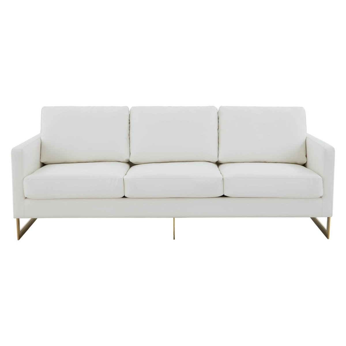 Lincoln 3-Seater Sofa Upholstered in Velvet/Leather with Black/Silver/Gold Steel Base Leather Gold White Sofa LeisureMod