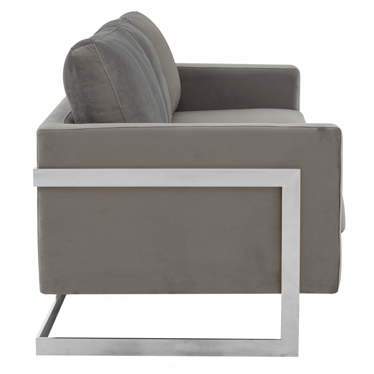 Lincoln 3-Seater Sofa Upholstered in Velvet/Leather with Black/Silver/Gold Steel Base Velvet Silver Light Grey Sofa LeisureMod