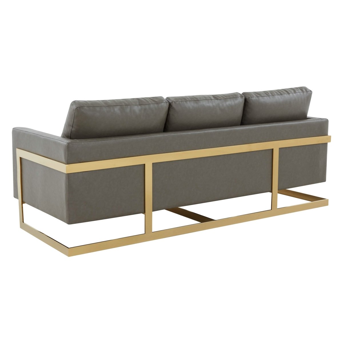 Lincoln 3-Seater Sofa Upholstered in Velvet/Leather with Black/Silver/Gold Steel Base Leather Gold Grey Sofa LeisureMod