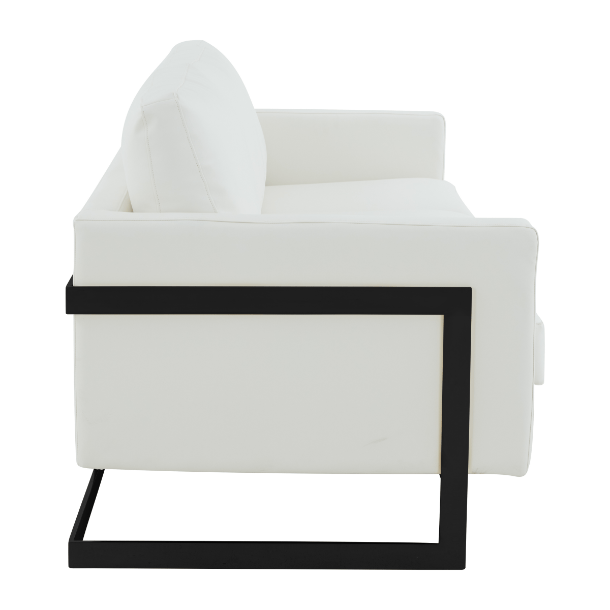 Lincoln 3-Seater Sofa Upholstered in Velvet/Leather with Black/Silver/Gold Steel Base Leather Black White Sofa LeisureMod