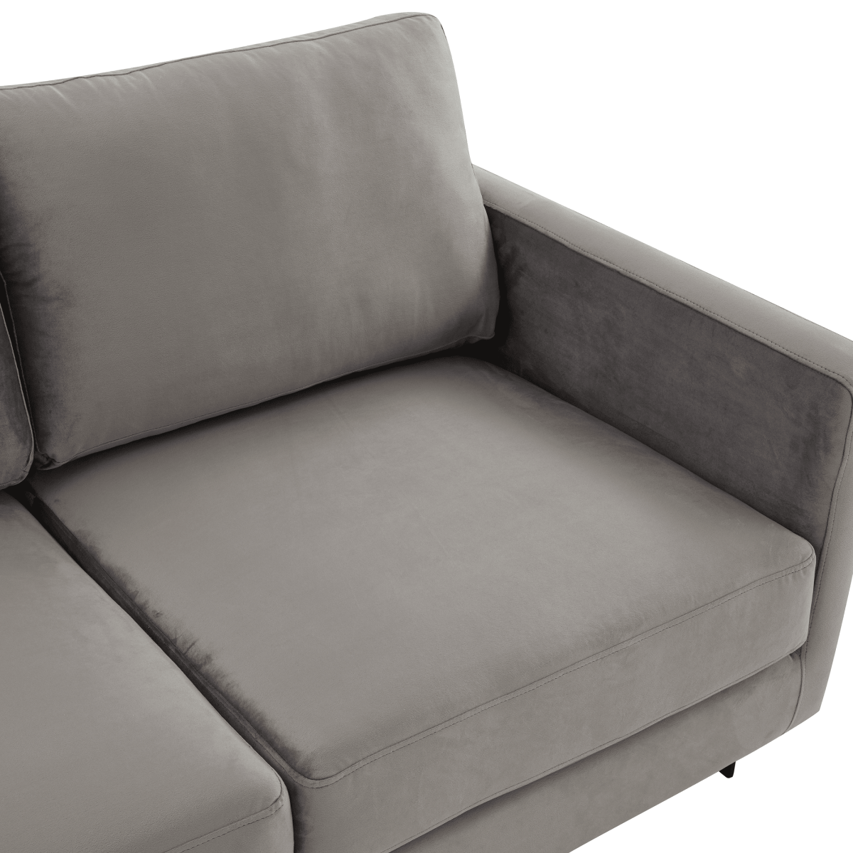 Lincoln 3-Seater Sofa Upholstered in Velvet/Leather with Black/Silver/Gold Steel Base Velvet Black Light Grey Sofa LeisureMod