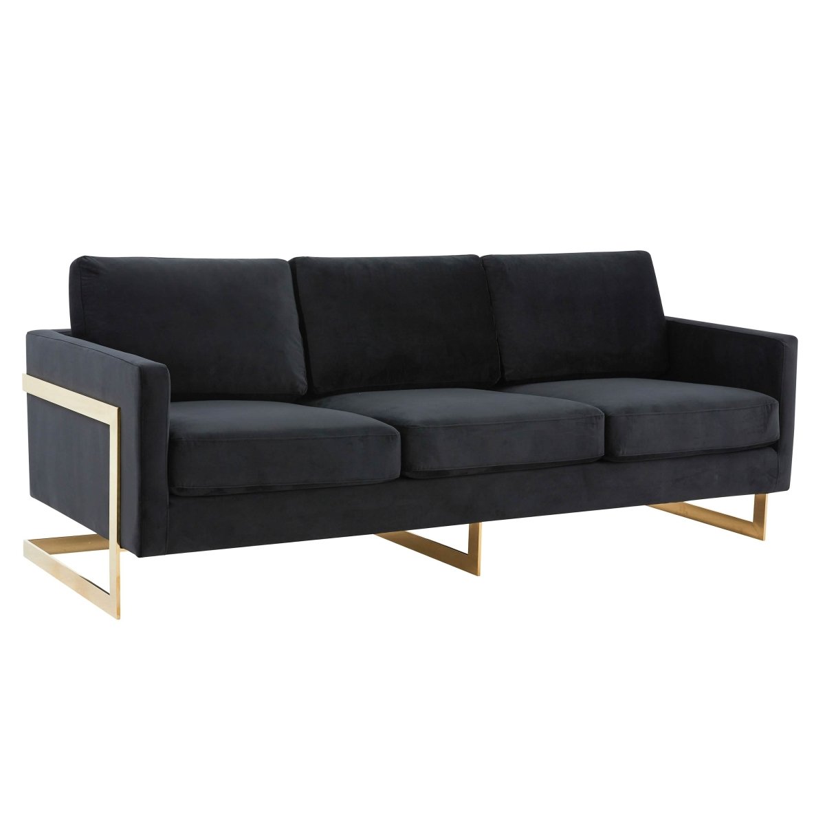 Lincoln 3-Seater Sofa Upholstered in Velvet/Leather with Black/Silver/Gold Steel Base Velvet Gold Beige Sofa LeisureMod