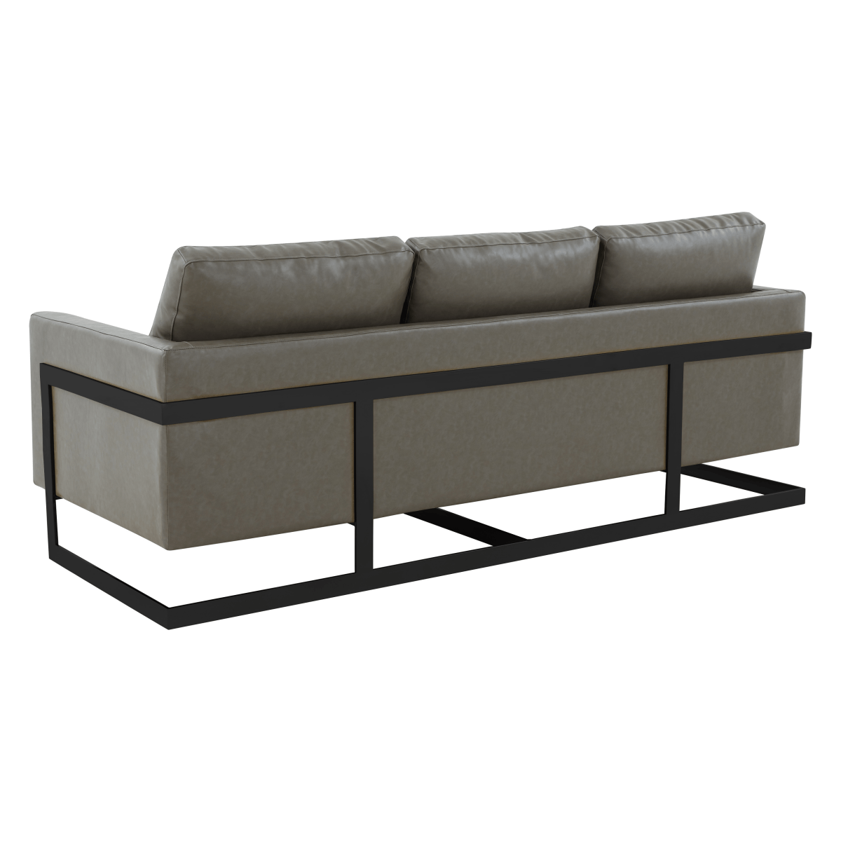 Lincoln 3-Seater Sofa Upholstered in Velvet/Leather with Black/Silver/Gold Steel Base Leather Black Grey Sofa LeisureMod