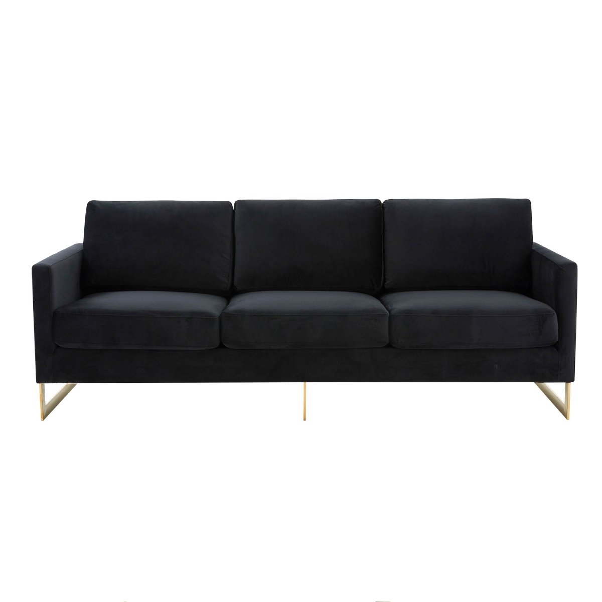 Lincoln 3-Seater Sofa Upholstered in Velvet/Leather with Black/Silver/Gold Steel Base Velvet Gold Beige Sofa LeisureMod