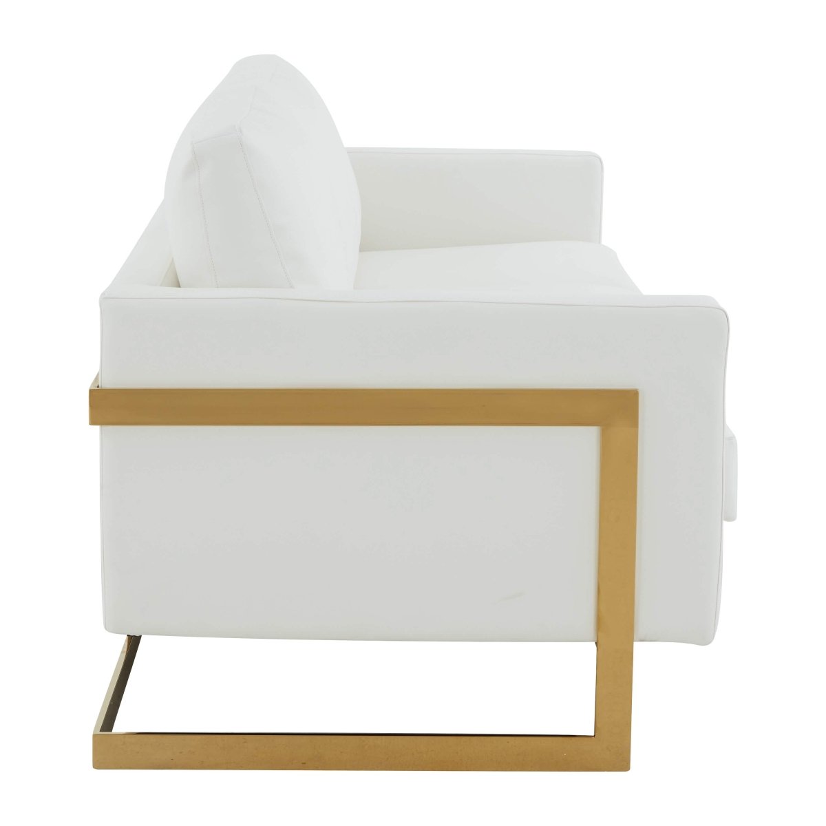 Lincoln 3-Seater Sofa Upholstered in Velvet/Leather with Black/Silver/Gold Steel Base Leather Gold White Sofa LeisureMod