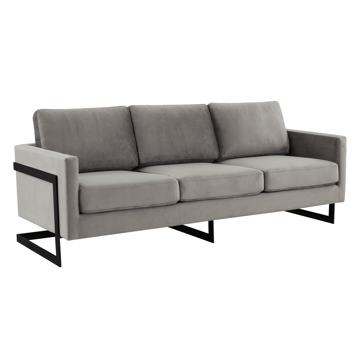 Lincoln 3-Seater Sofa Upholstered in Velvet/Leather with Black/Silver/Gold Steel Base Velvet Black Light Grey Sofa LeisureMod