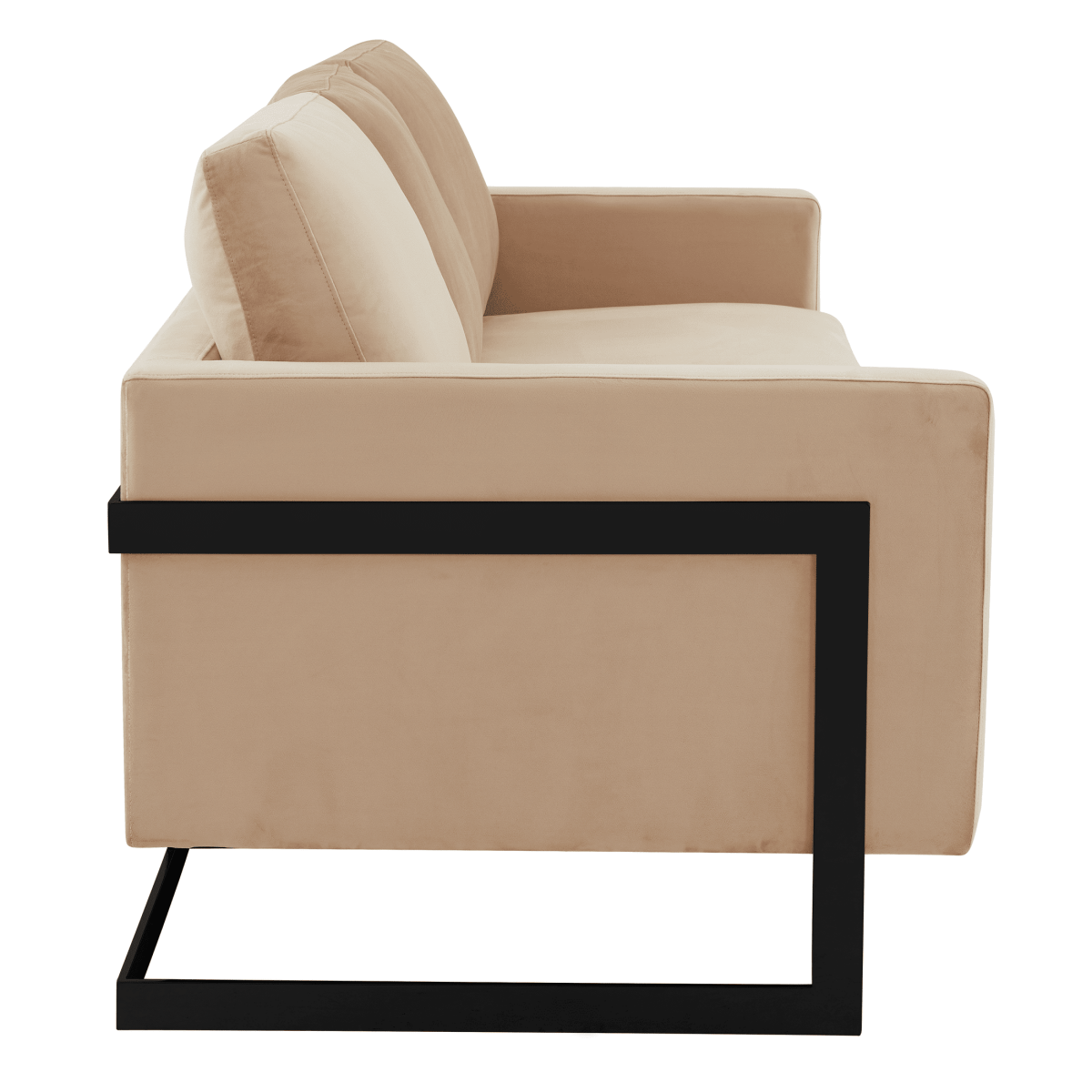 Lincoln 3-Seater Sofa Upholstered in Velvet/Leather with Black/Silver/Gold Steel Base Velvet Black Beige Sofa LeisureMod
