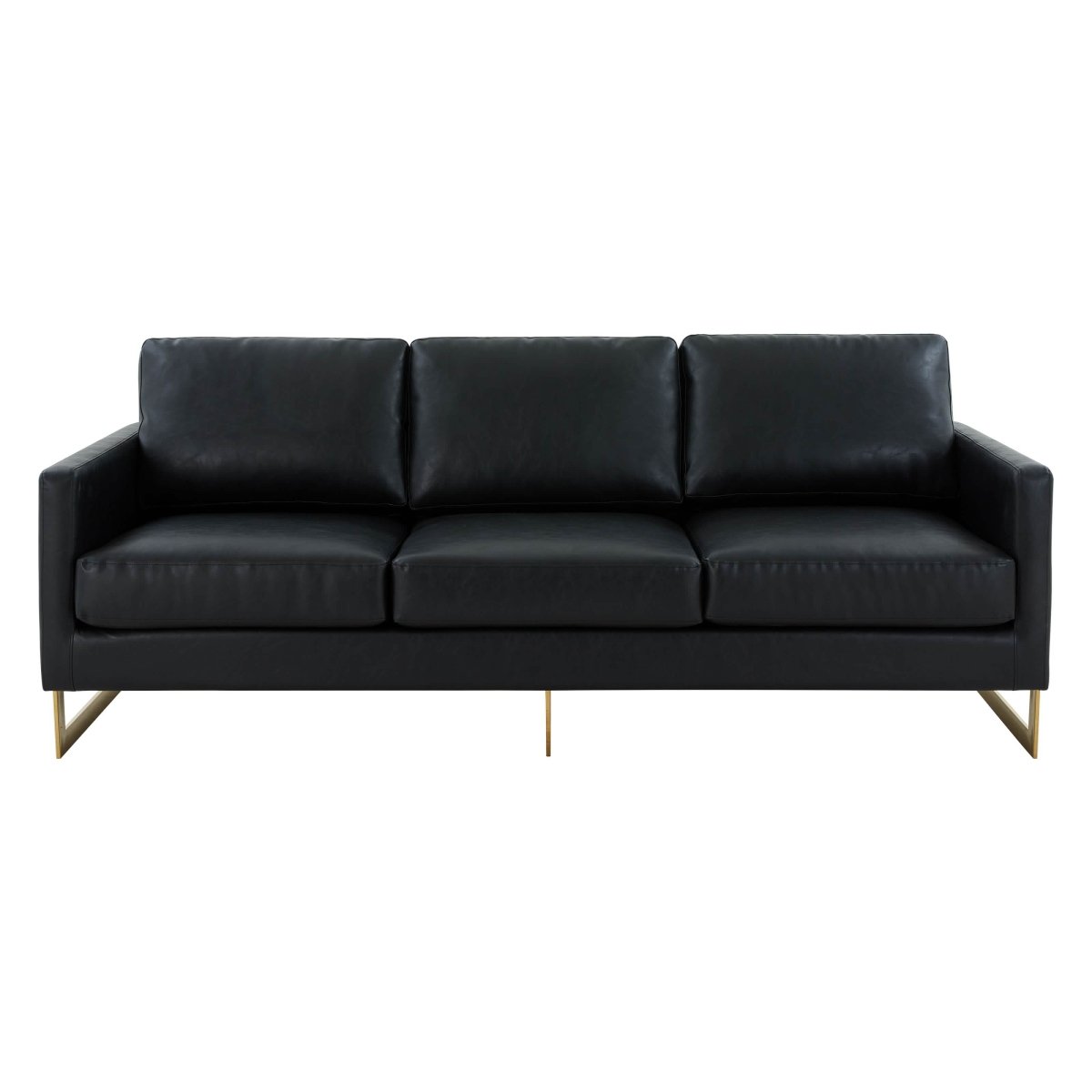 Lincoln 3-Seater Sofa Upholstered in Velvet/Leather with Black/Silver/Gold Steel Base Leather Gold Black Sofa LeisureMod