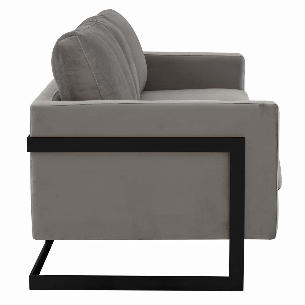Lincoln 3-Seater Sofa Upholstered in Velvet/Leather with Black/Silver/Gold Steel Base Velvet Black Light Grey Sofa LeisureMod