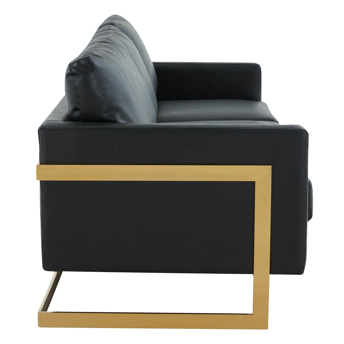 Lincoln 3-Seater Sofa Upholstered in Velvet/Leather with Black/Silver/Gold Steel Base Leather Gold Black Sofa LeisureMod
