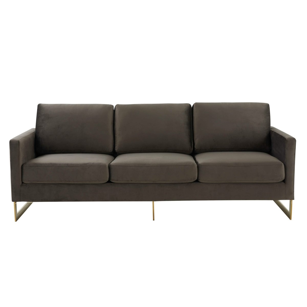 Lincoln 3-Seater Sofa Upholstered in Velvet/Leather with Black/Silver/Gold Steel Base Velvet Gold Dark Grey Sofa LeisureMod