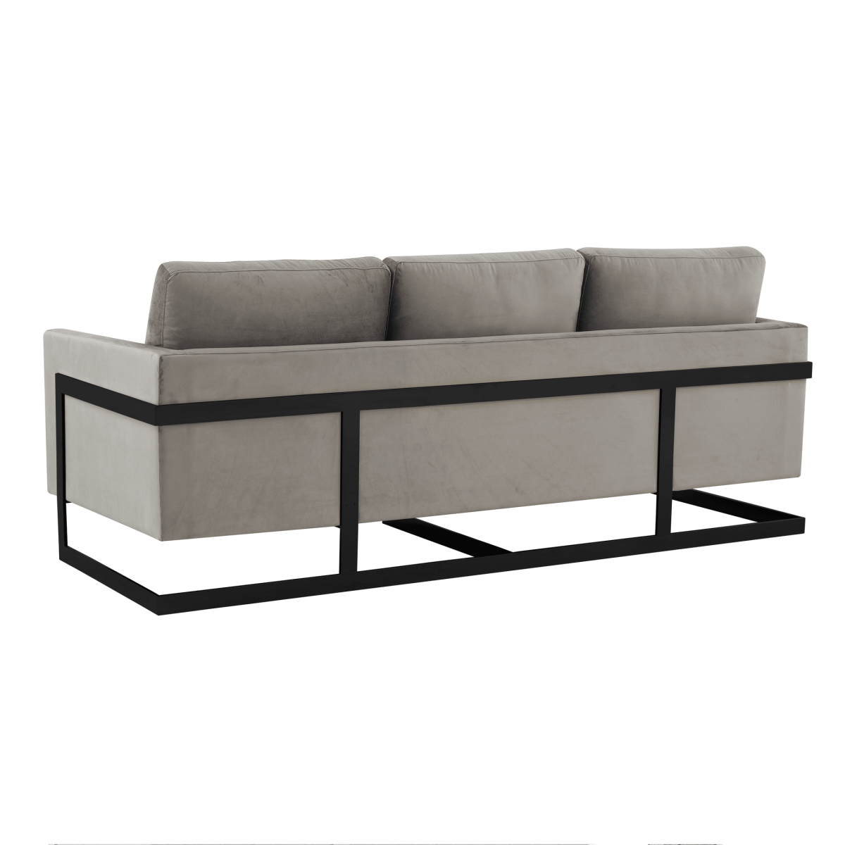 Lincoln 3-Seater Sofa Upholstered in Velvet/Leather with Black/Silver/Gold Steel Base Velvet Black Light Grey Sofa LeisureMod