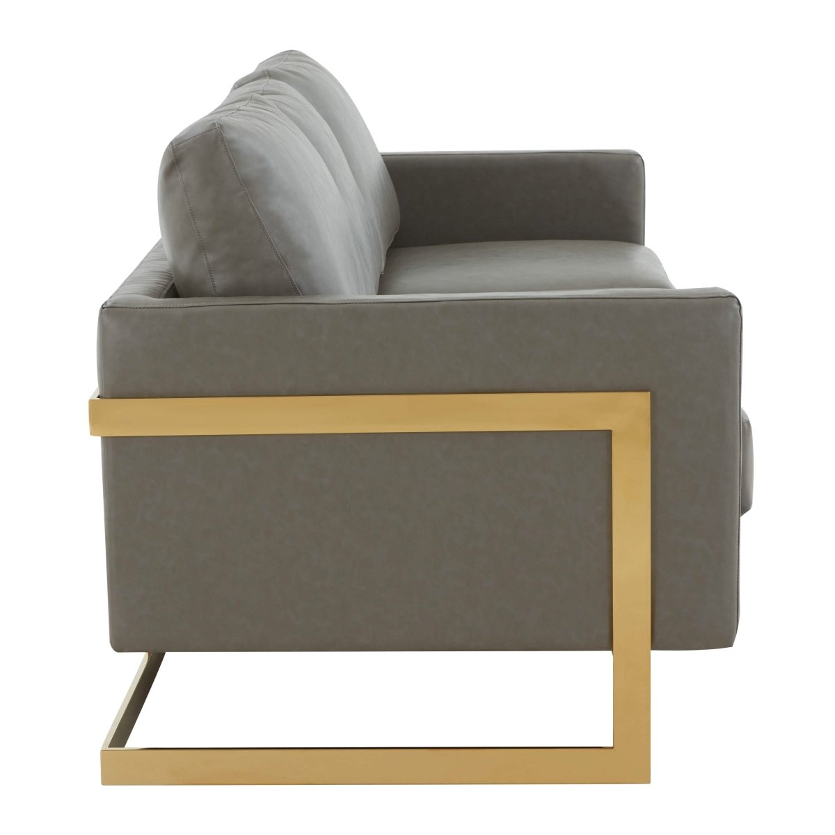 Lincoln 3-Seater Sofa Upholstered in Velvet/Leather with Black/Silver/Gold Steel Base Leather Gold Grey Sofa LeisureMod