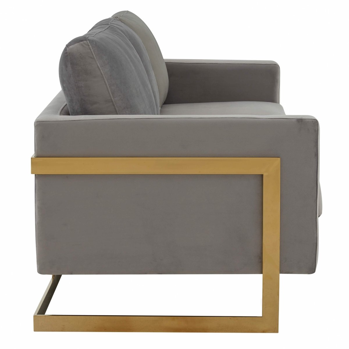 Lincoln 3-Seater Sofa Upholstered in Velvet/Leather with Black/Silver/Gold Steel Base Velvet Gold Light Grey Sofa LeisureMod