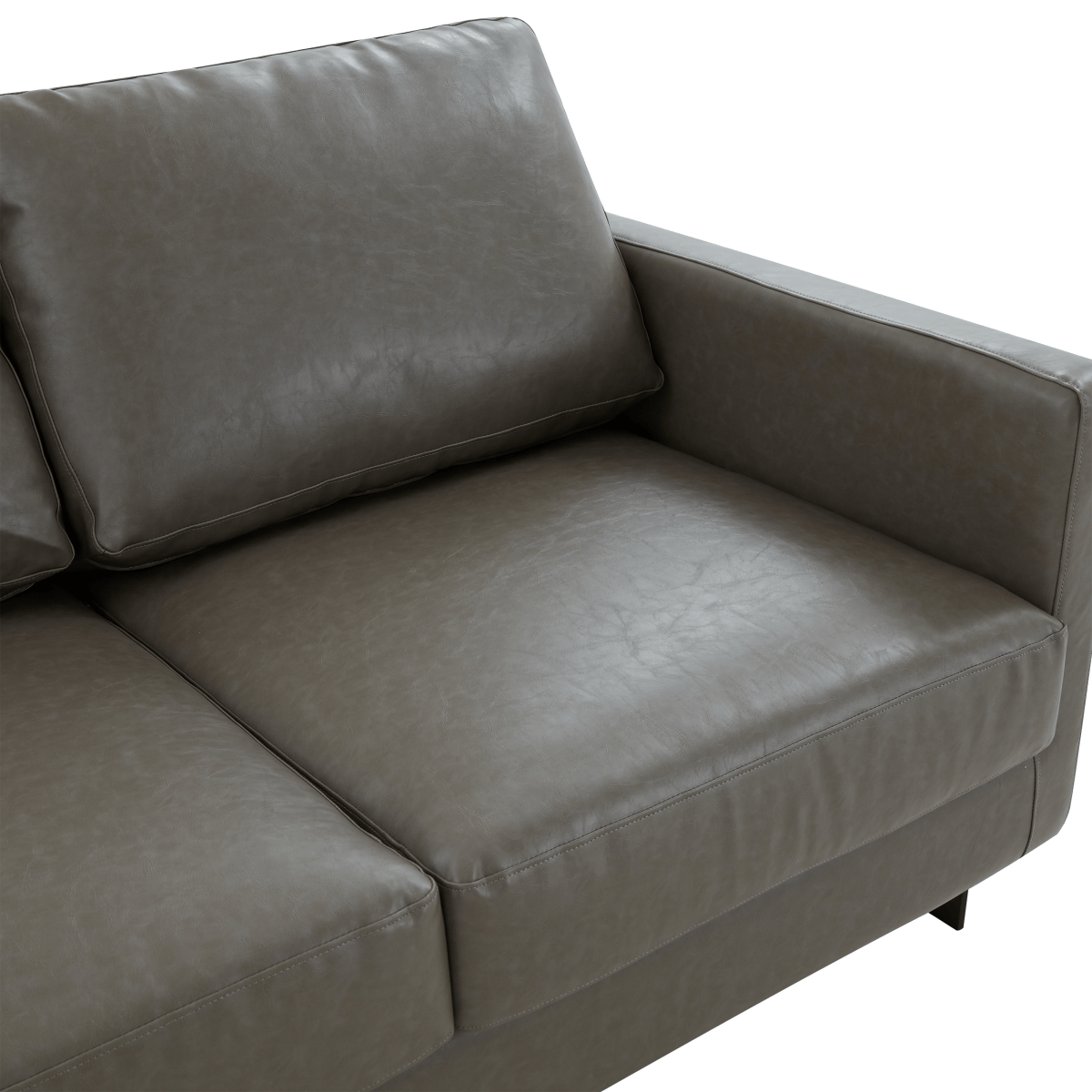 Lincoln 3-Seater Sofa Upholstered in Velvet/Leather with Black/Silver/Gold Steel Base Leather Black Grey Sofa LeisureMod