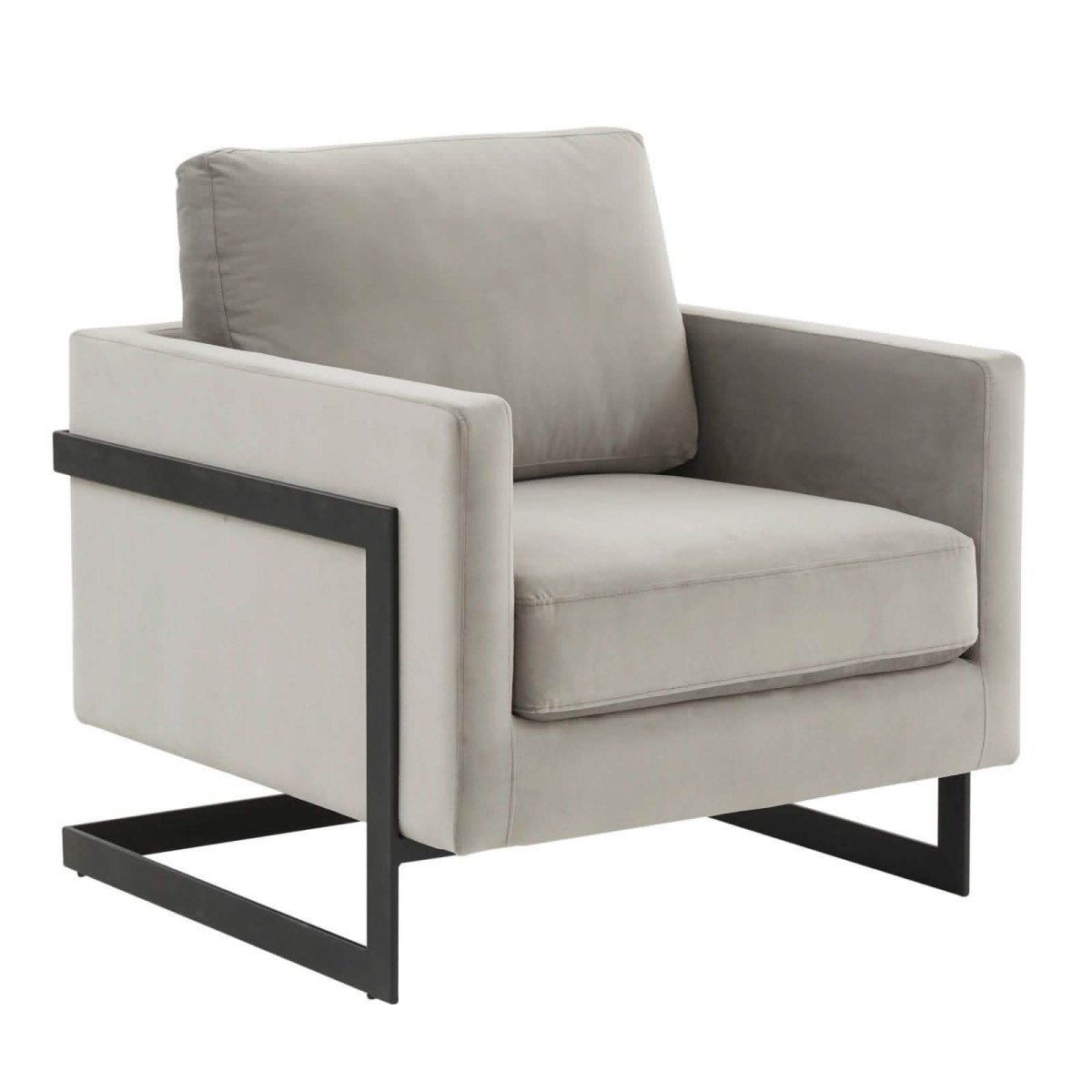Lincoln Modern Upholstered in Fabric Single Seater Sofa With Gold/Black/White Metal Frame Velvet Black Light Grey Sofa Leisuremod