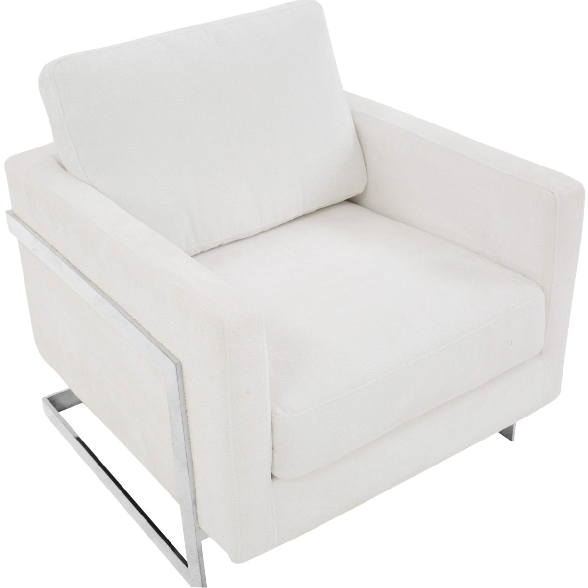 Lincoln Modern Upholstered in Fabric Single Seater Sofa With Gold/Black/White Metal Frame Boucle Silver White Sofa Leisuremod