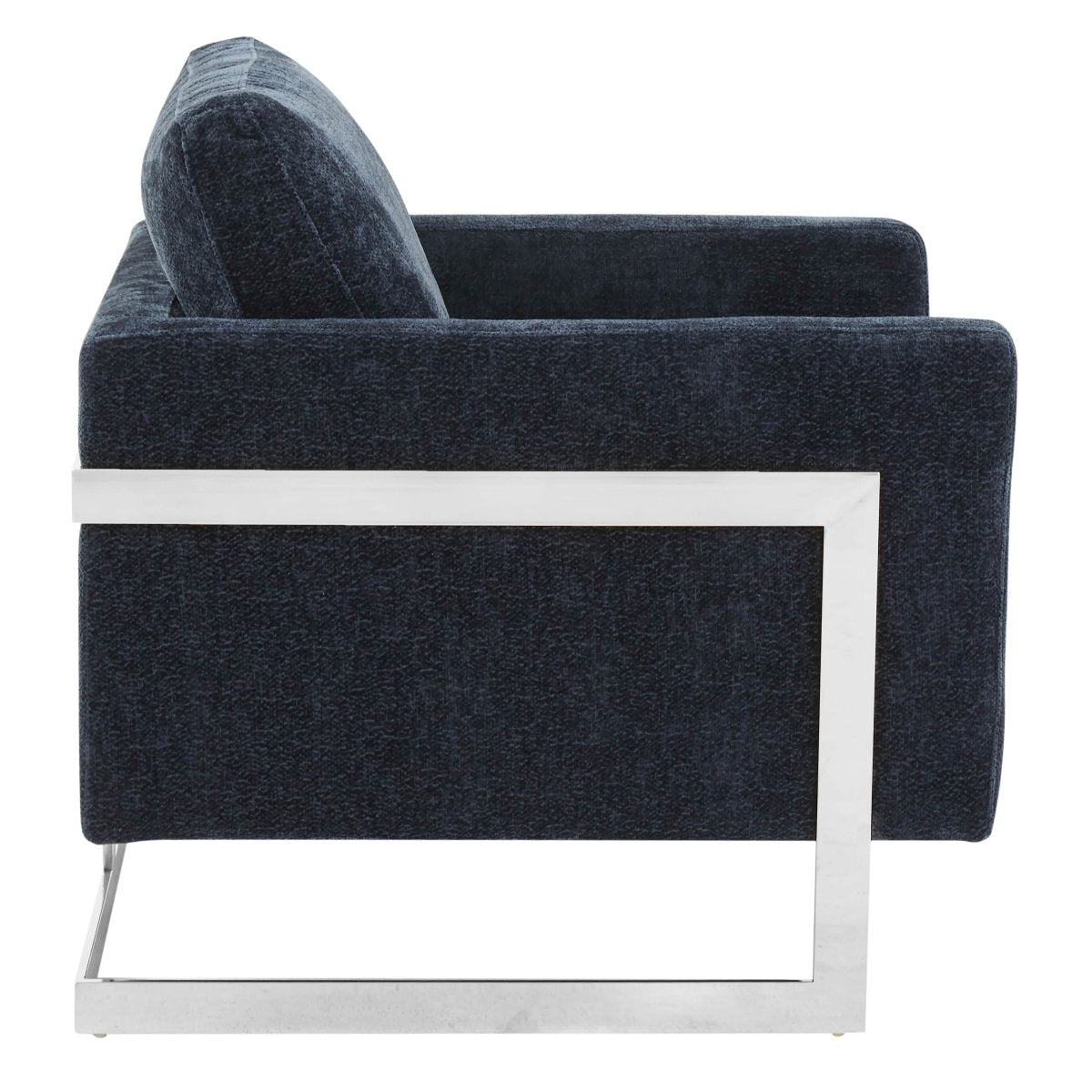 Lincoln Modern Upholstered in Fabric Single Seater Sofa With Gold/Black/White Metal Frame Boucle Silver Blue Sofa Leisuremod