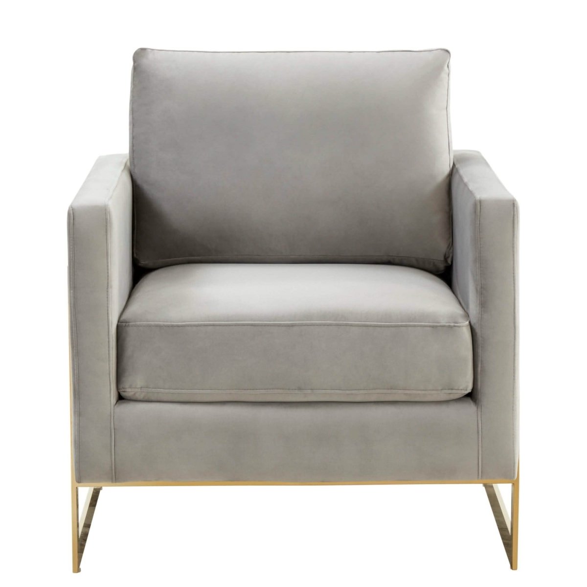 Lincoln Modern Upholstered in Fabric Single Seater Sofa With Gold/Black/White Metal Frame Velvet Gold Light Grey Sofa Leisuremod