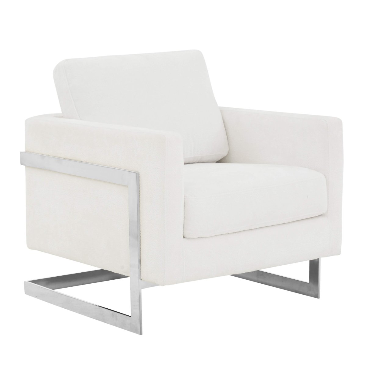 Lincoln Modern Upholstered in Fabric Single Seater Sofa With Gold/Black/White Metal Frame Boucle Silver White Sofa Leisuremod