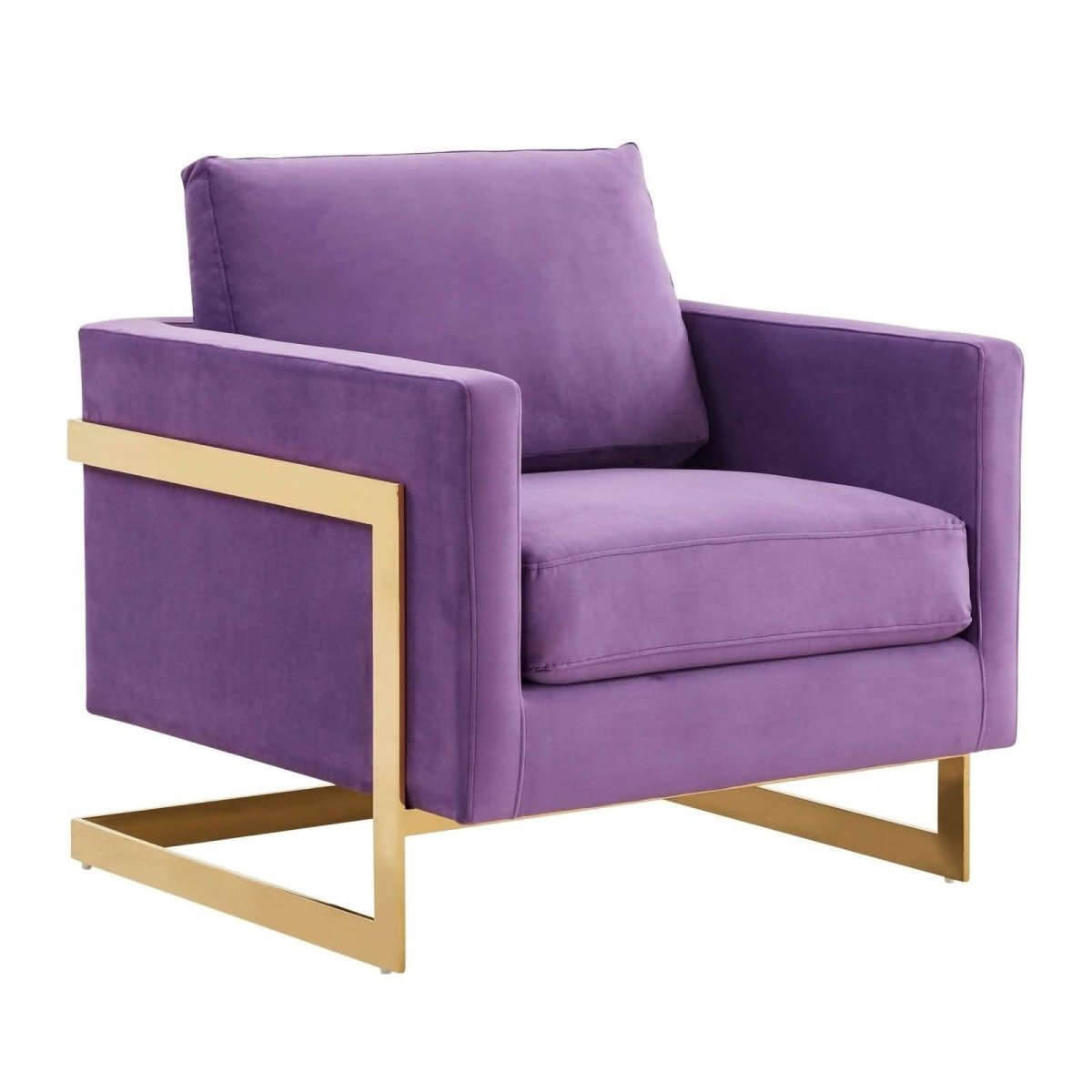 Lincoln Modern Upholstered in Fabric Single Seater Sofa With Gold/Black/White Metal Frame Velvet Gold Dark Grey Sofa Leisuremod