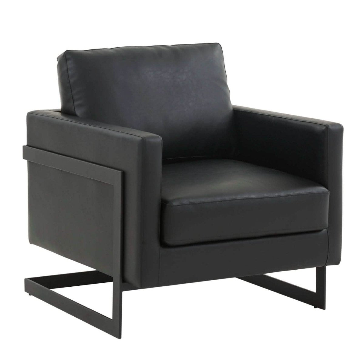 Lincoln Modern Upholstered in Fabric Single Seater Sofa With Gold/Black/White Metal Frame Leather Black Black Sofa Leisuremod
