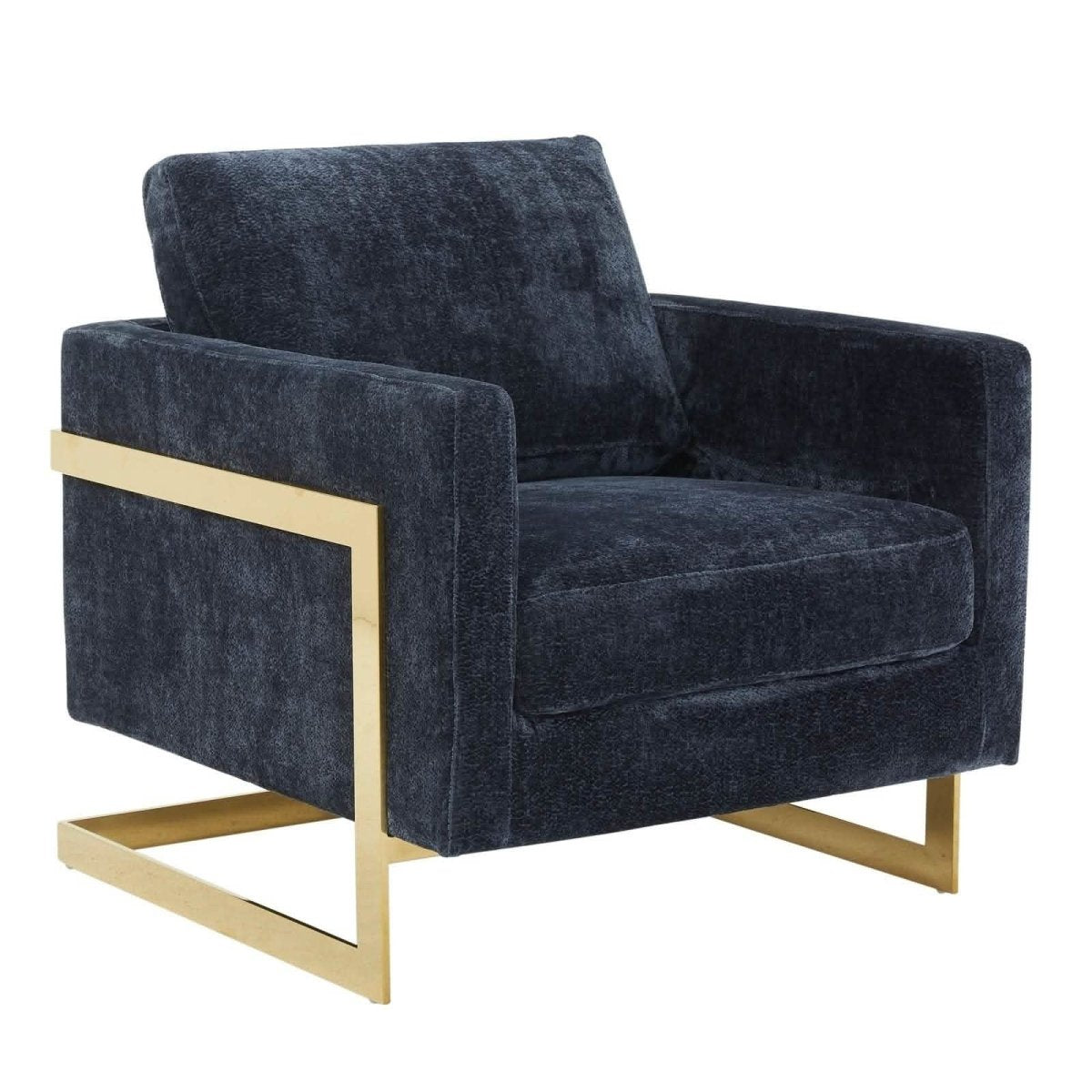 Lincoln Modern Upholstered in Fabric Single Seater Sofa With Gold/Black/White Metal Frame Boucle Gold Blue Sofa Leisuremod