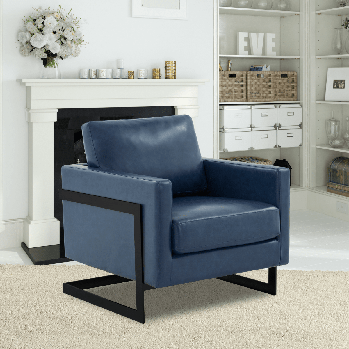 Lincoln Modern Upholstered in Fabric Single Seater Sofa With Gold/Black/White Metal Frame Leather Black Blue Sofa Leisuremod