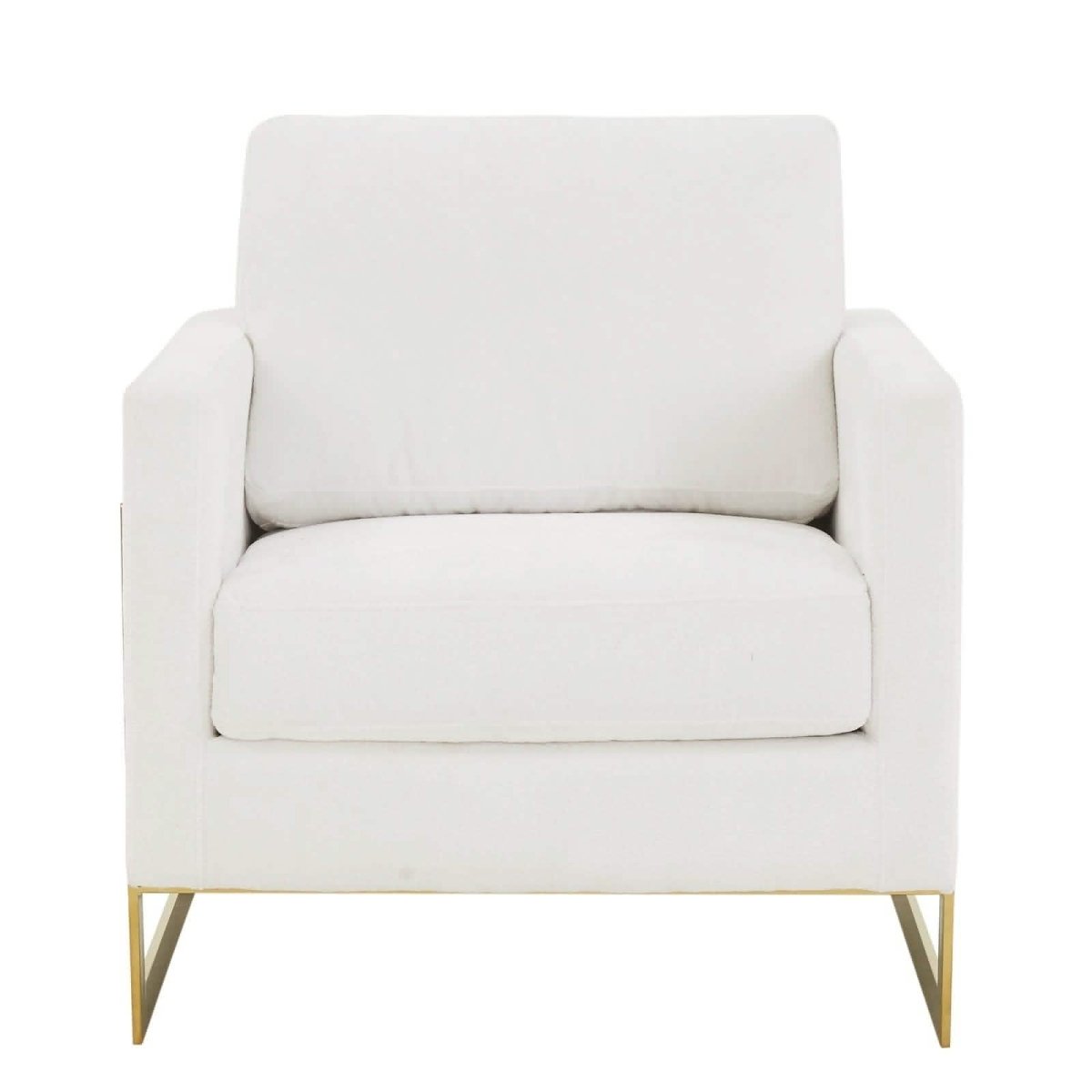 Lincoln Modern Upholstered in Fabric Single Seater Sofa With Gold/Black/White Metal Frame Boucle Gold White Sofa Leisuremod