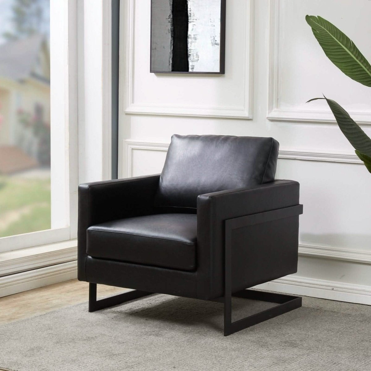 Lincoln Modern Upholstered in Fabric Single Seater Sofa With Gold/Black/White Metal Frame Leather Black Black Sofa Leisuremod